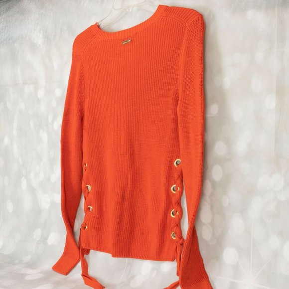 Michael Kors Designer Pull Over Crew Neck Sweater Top W/Gold Grommet Side Ties - Picture 9 of 9